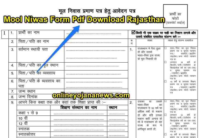 {PDF फॉर्म डाउनलोड} Mool Niwas Form Pdf Download Rajasthan | मूल निवास प्रमाण Apply Fast 2023-24
